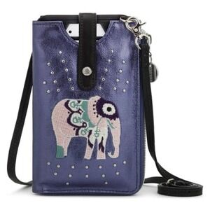 Sakroots Ella Smartphone Sling Crossbody Wallet Removable Strap Purple Elephant